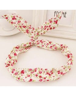 Korean Fashion Rabbit Ears Design Women Cloth Hair Band - Tiny Flowers Pattern