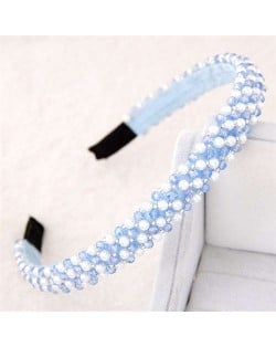Beads and Crystal Embellished Korean Fashion Women Hair Hoop - Blue