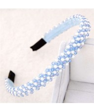 Beads and Crystal Embellished Korean Fashion Women Hair Hoop - Blue