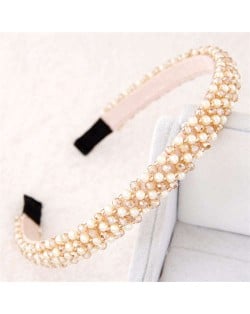 Beads and Crystal Embellished Korean Fashion Women Hair Hoop - Champagne