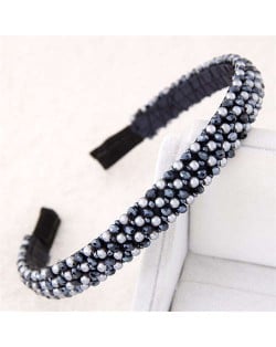 Beads and Crystal Embellished Korean Fashion Women Hair Hoop - Dark Blue