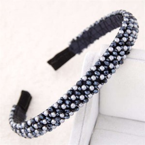 Beads and Crystal Embellished Korean Fashion Women Hair Hoop - Dark Blue