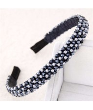Beads and Crystal Embellished Korean Fashion Women Hair Hoop - Dark Blue