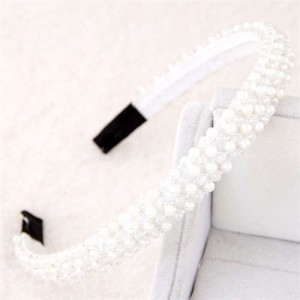 Beads and Crystal Embellished Korean Fashion Women Hair Hoop - White