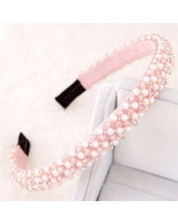Beads and Crystal Embellished Korean Fashion Women Hair Hoop - Pink