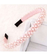 Beads and Crystal Embellished Korean Fashion Women Hair Hoop - Pink