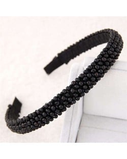 Beads and Crystal Embellished Korean Fashion Women Hair Hoop - Black