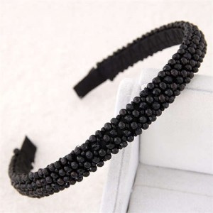 Beads and Crystal Embellished Korean Fashion Women Hair Hoop - Black