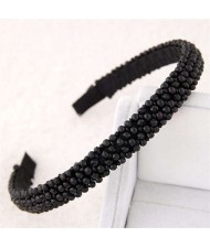 Beads and Crystal Embellished Korean Fashion Women Hair Hoop - Black