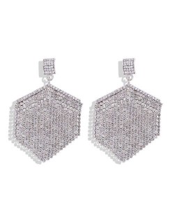 Rhinestone Embellished Rhombus Shape Women Fashion Earrings - Silver