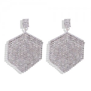 Rhinestone Embellished Rhombus Shape Women Fashion Earrings - Silver