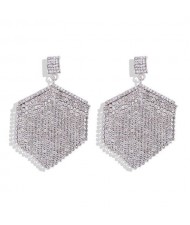 Rhinestone Embellished Rhombus Shape Women Fashion Earrings - Silver