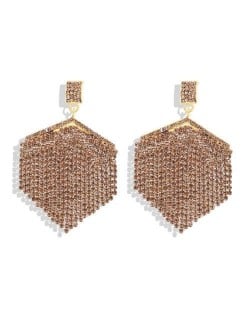 Rhinestone Embellished Rhombus Shape Women Fashion Earrings - Champagne