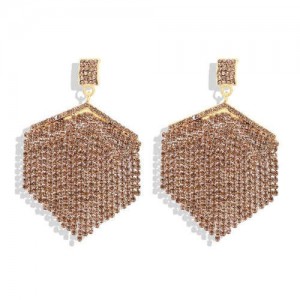 Rhinestone Embellished Rhombus Shape Women Fashion Earrings - Champagne
