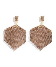 Rhinestone Embellished Rhombus Shape Women Fashion Earrings - Champagne