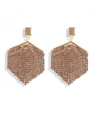 Rhinestone Embellished Rhombus Shape Women Fashion Earrings - Champagne