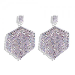 Rhinestone Embellished Rhombus Shape Women Fashion Earrings - Multicolor