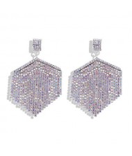 Rhinestone Embellished Rhombus Shape Women Fashion Earrings - Multicolor