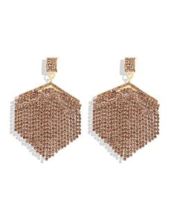Rhinestone Embellished Rhombus Shape Women Fashion Earrings - Golden