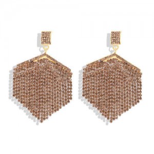Rhinestone Embellished Rhombus Shape Women Fashion Earrings - Golden