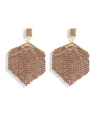 Rhinestone Embellished Rhombus Shape Women Fashion Earrings - Golden
