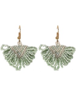 Bohemian Beads Weaving Seashell Fashion Women Costume Earrings - Green