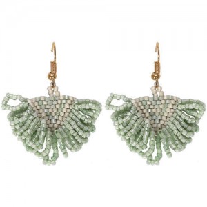 Bohemian Beads Weaving Seashell Fashion Women Costume Earrings - Green