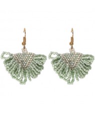 Bohemian Beads Weaving Seashell Fashion Women Costume Earrings - Green