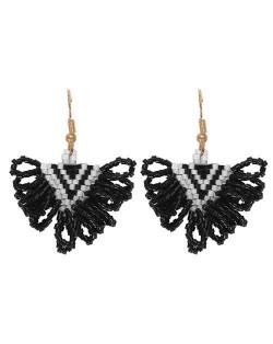 Bohemian Beads Weaving Seashell Fashion Women Costume Earrings - Black