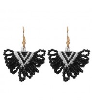 Bohemian Beads Weaving Seashell Fashion Women Costume Earrings - Black