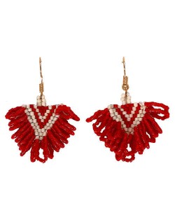 Bohemian Beads Weaving Seashell Fashion Women Costume Earrings - Red