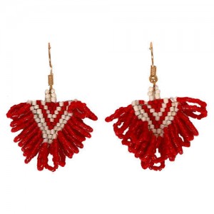 Bohemian Beads Weaving Seashell Fashion Women Costume Earrings - Red