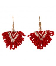 Bohemian Beads Weaving Seashell Fashion Women Costume Earrings - Red