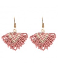 Bohemian Beads Weaving Seashell Fashion Women Costume Earrings - Pink