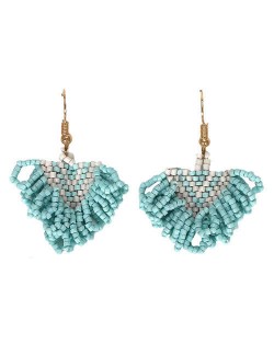 Bohemian Beads Weaving Seashell Fashion Women Costume Earrings - Blue