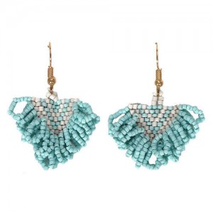Bohemian Beads Weaving Seashell Fashion Women Costume Earrings - Blue