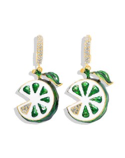 Lemon Slice Design High Fashion Women Statement Earrings - Green