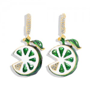 Lemon Slice Design High Fashion Women Statement Earrings - Green
