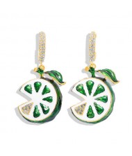 Lemon Slice Design High Fashion Women Statement Earrings - Green