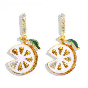 Lemon Slice Design High Fashion Women Statement Earrings - Yellow