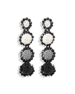 Handmade Beads Dangling Design High Fashion Women Statement Earrings - Black