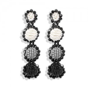 Handmade Beads Dangling Design High Fashion Women Statement Earrings - Black