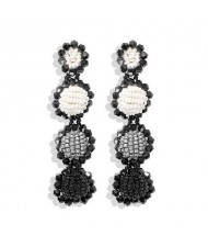 Handmade Beads Dangling Design High Fashion Women Statement Earrings - Black