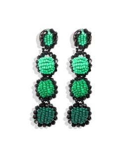 Handmade Beads Dangling Design High Fashion Women Statement Earrings - Green