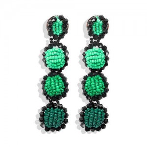 Handmade Beads Dangling Design High Fashion Women Statement Earrings - Green