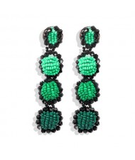 Handmade Beads Dangling Design High Fashion Women Statement Earrings - Green