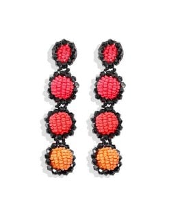 Handmade Beads Dangling Design High Fashion Women Statement Earrings - Red