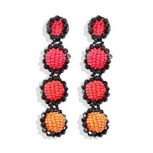 Handmade Beads Dangling Design High Fashion Women Statement Earrings - Red