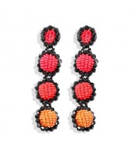 Handmade Beads Dangling Design High Fashion Women Statement Earrings - Red