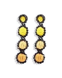 Handmade Beads Dangling Design High Fashion Women Statement Earrings - Yellow